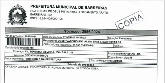 Observatório Social solicita elaboração do Projeto de Lei de Fundo Municipal da Pessoa Idosa